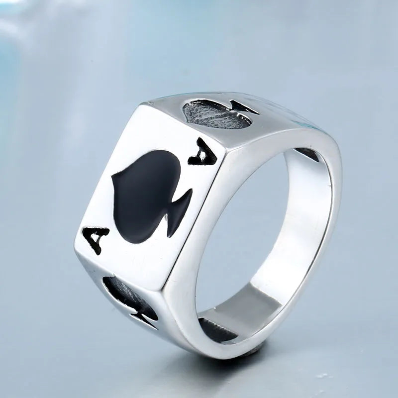Spade A Playing Card Ring 316L Stainless Steel Man's Fashion Jewelry Retro Personality BR8-043 US Size