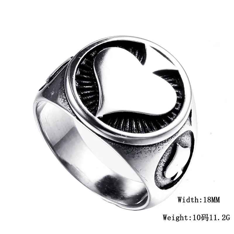 Simple Gambler Stainless Steel Lucky Spades A Ring Men Punk Biker Lucky Ring For Men Women Fashion Jewelry Gift
