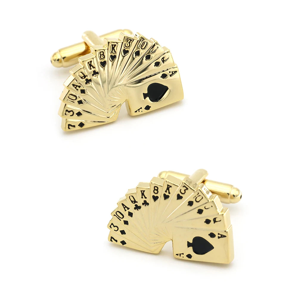 Quality Copper Material Casino Series Cuff Links Playing Card Design Poker Flush Cufflinks For Men
