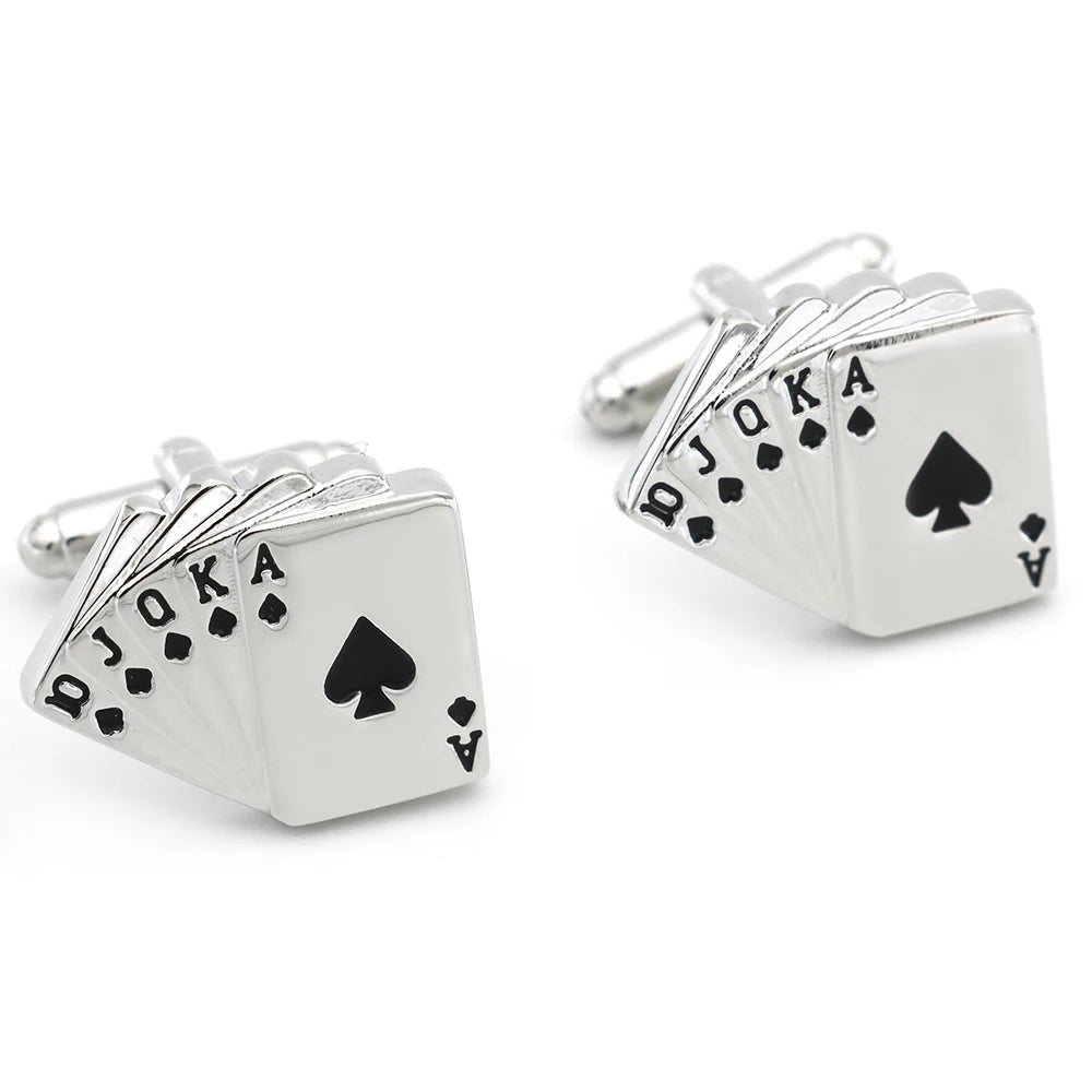 Quality Copper Material Casino Series Cuff Links Playing Card Design Poker Flush Cufflinks For Men