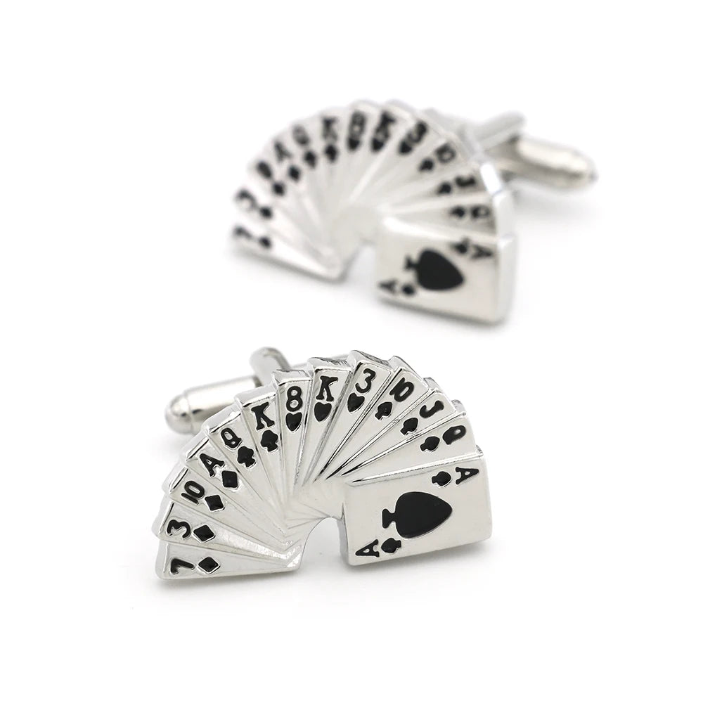 Quality Copper Material Casino Series Cuff Links Playing Card Design Poker Flush Cufflinks For Men