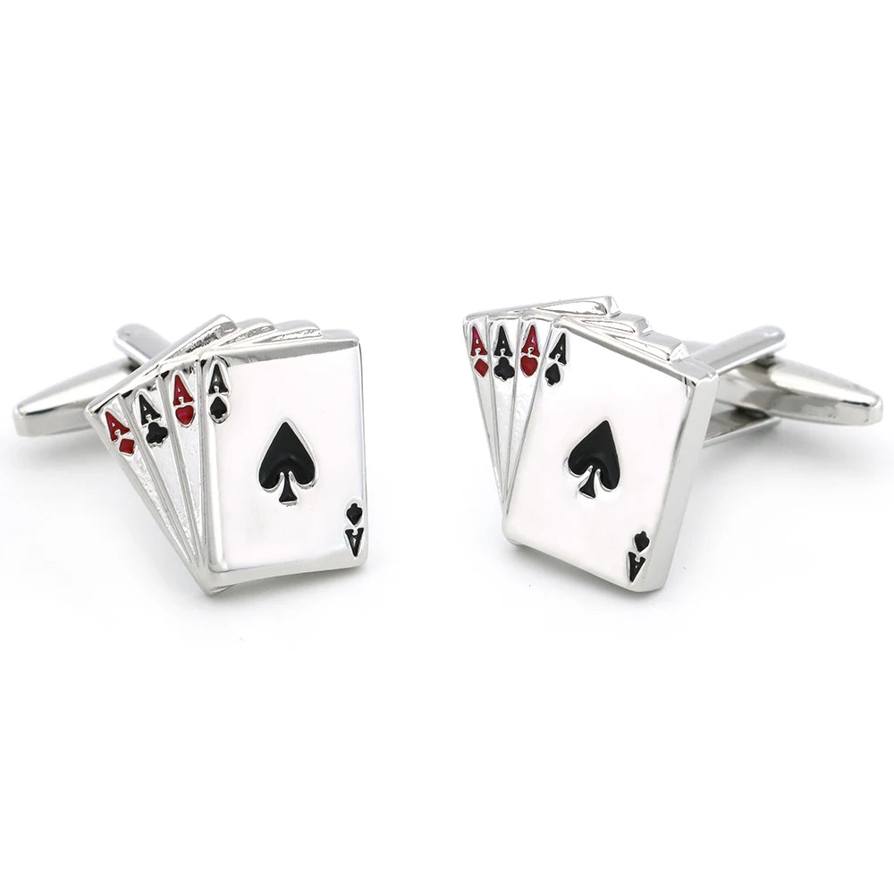 Quality Copper Material Casino Series Cuff Links Playing Card Design Poker Flush Cufflinks For Men