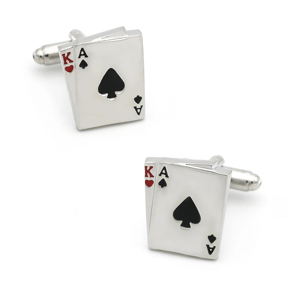Quality Copper Material Casino Series Cuff Links Playing Card Design Poker Flush Cufflinks For Men