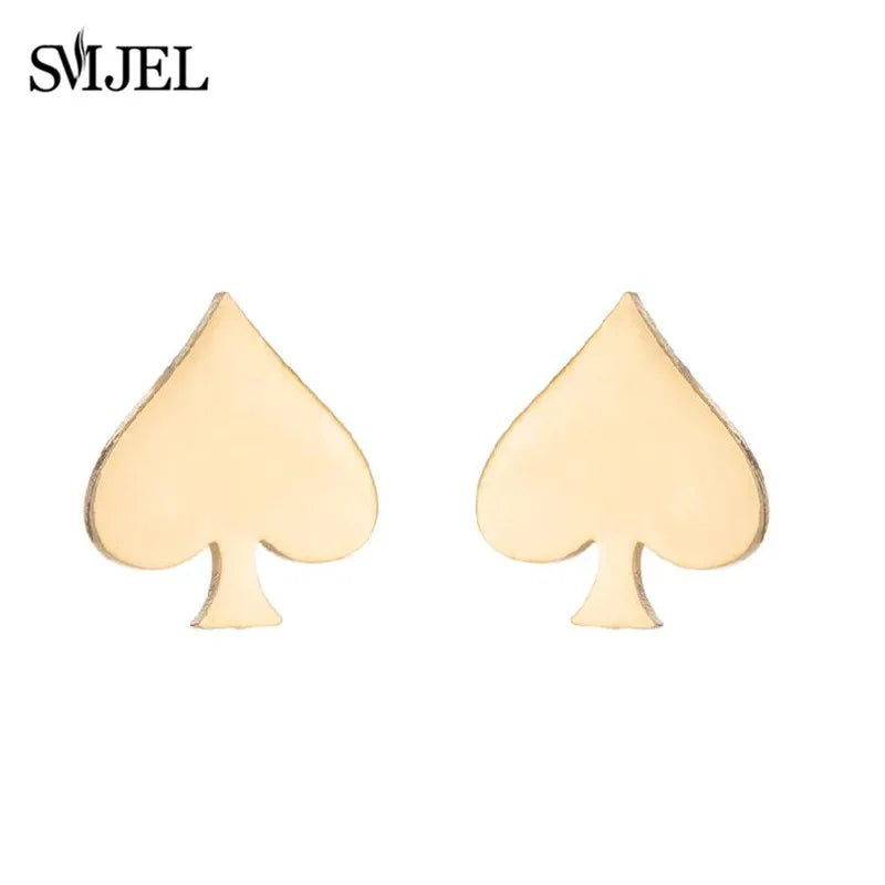 Stainless Steel Creative Poker Ace Stud Earrings Small Black Heart Spades Earrings for Women Girls Jewelry Unique Design Earings