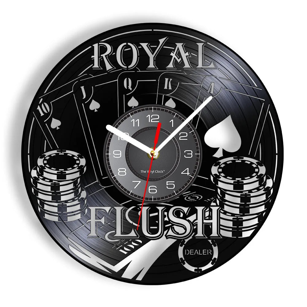 Horloge Murale Royal Flush Poker - Disque Vinyle Décoration Las Vegas Cadeau