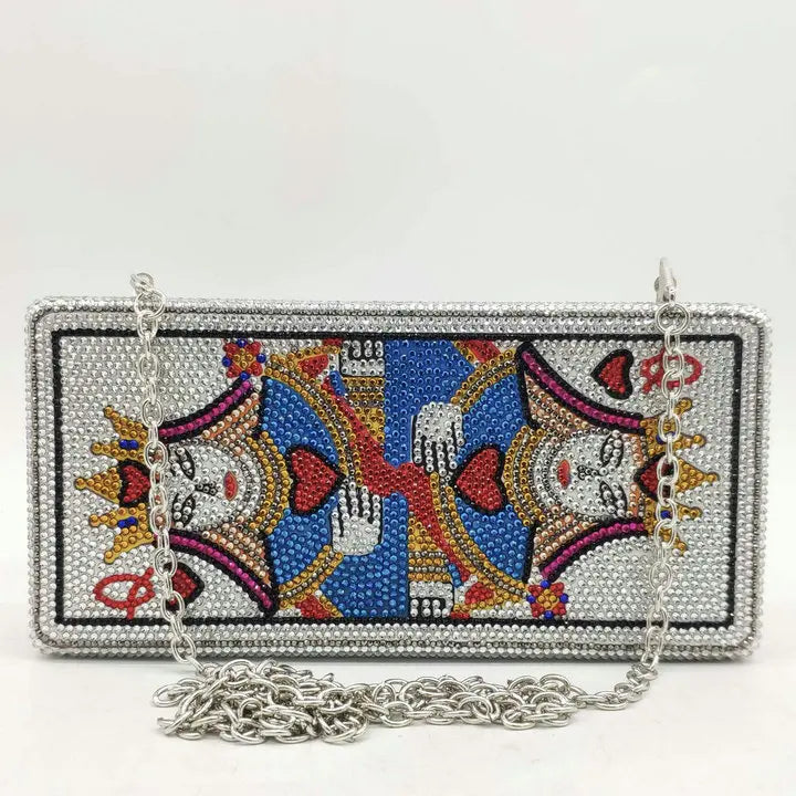 Boutique De FGG Poker Carte à Jouer Spade As Femme Cristal Pochette Sac à Main Evening Sac Vegas Strass Sac à Mains Casinos Dinner Sac