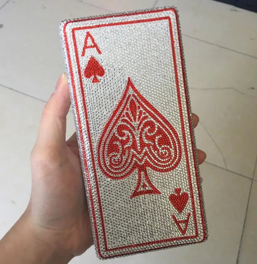 Boutique De FGG Poker Carte à Jouer Spade As Femme Cristal Pochette Sac à Main Evening Sac Vegas Strass Sac à Mains Casinos Dinner Sac