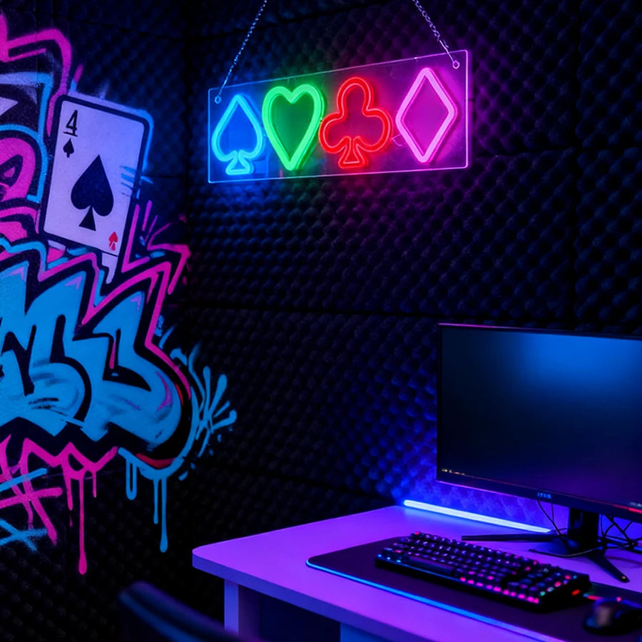 Playing Cards Neon Sign for Wall Decor,Poker Teens LED Neon USB Light Sign for Bedroom Casino Bar Play Room Birthday Party Decor