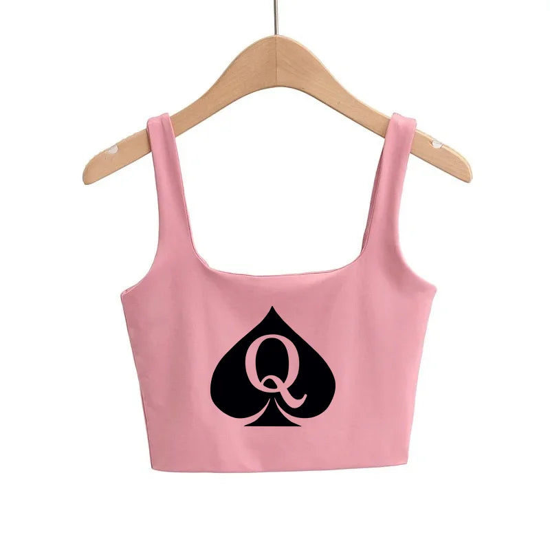 Reine de piques Crop Tops mignon Slim Top Camis Sleeveless Hot Clothing pour femme Double femme bon Quality Female Tops blanc Top