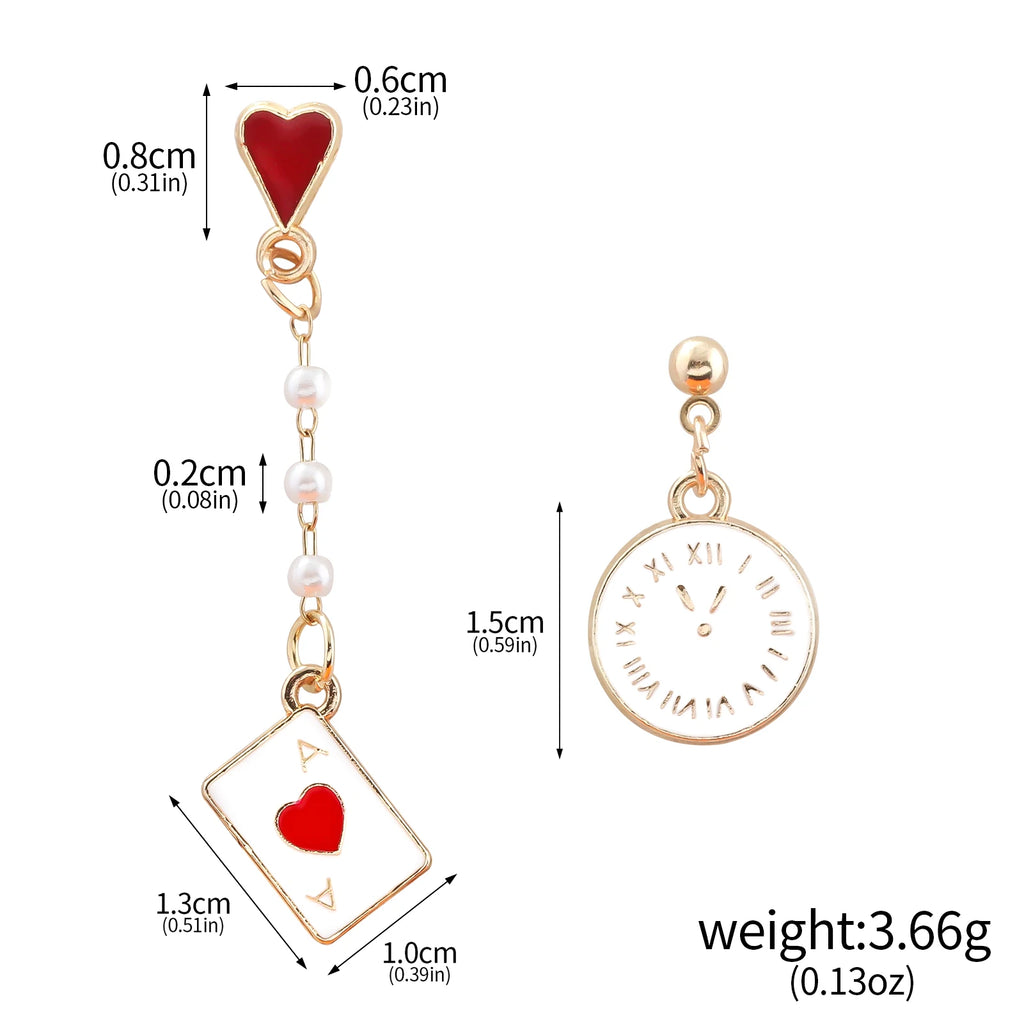 Alice In Wonderland Playing Card Earrings Women Funny Clock Poker Card Drop Earrings Hearts And Spades Playing Cards Earrings