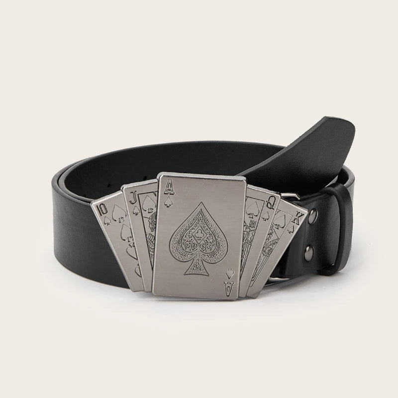 Vintage-style Femme's Faux Leather Ceinture Poker-themed Metal Boucle Ceinture pour Both Homme et Femme Punk-style Jeans Ceinture