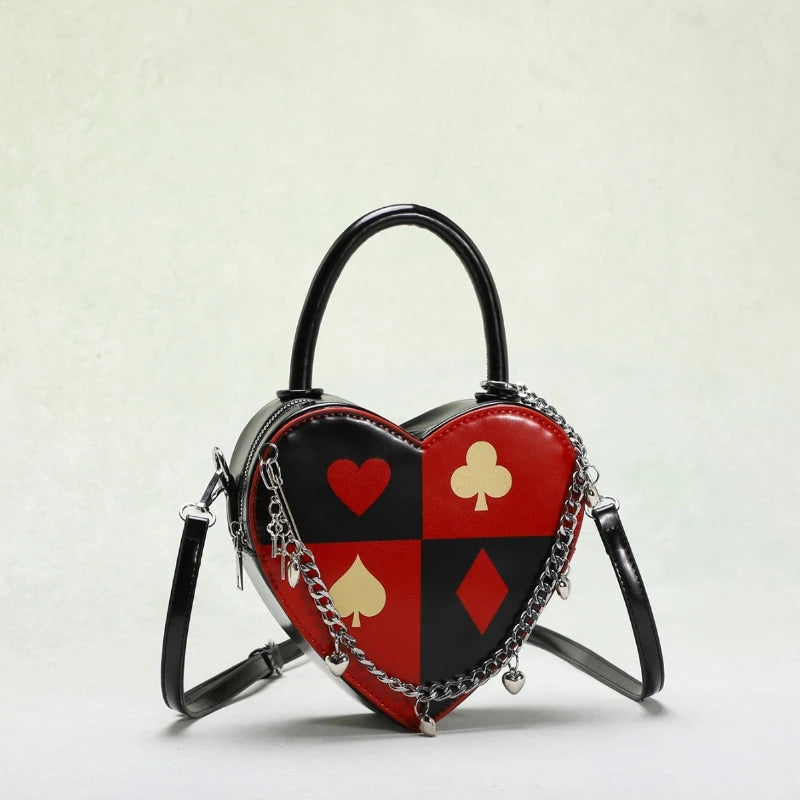 Femme Shoudler Sac Femme's Creative Poker Impressioned Chain Heart Shaped Sac Love Handheld Bandoulière Sacs Drop Shipping
