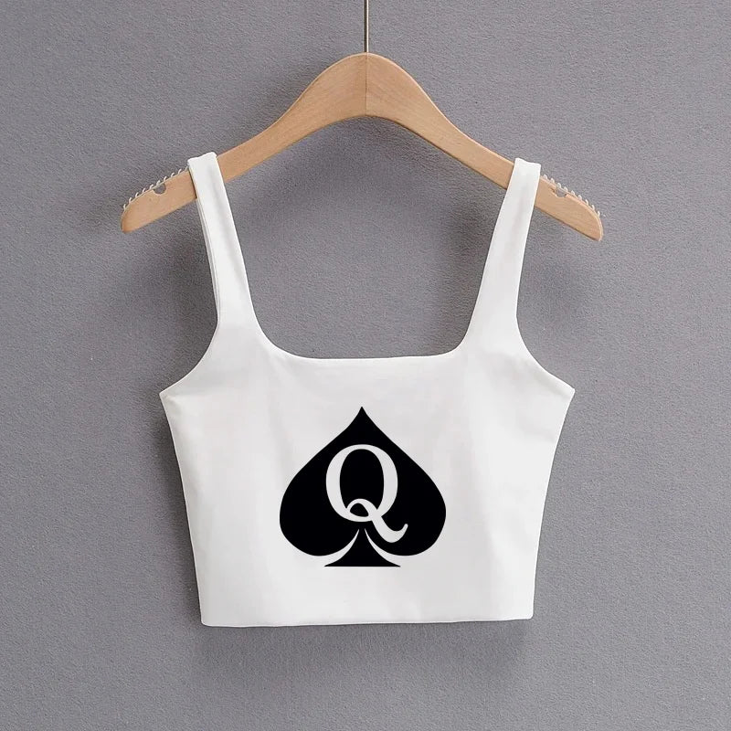 Reine de piques Crop Tops mignon Slim Top Camis Sleeveless Hot Clothing pour femme Double femme bon Quality Female Tops blanc Top