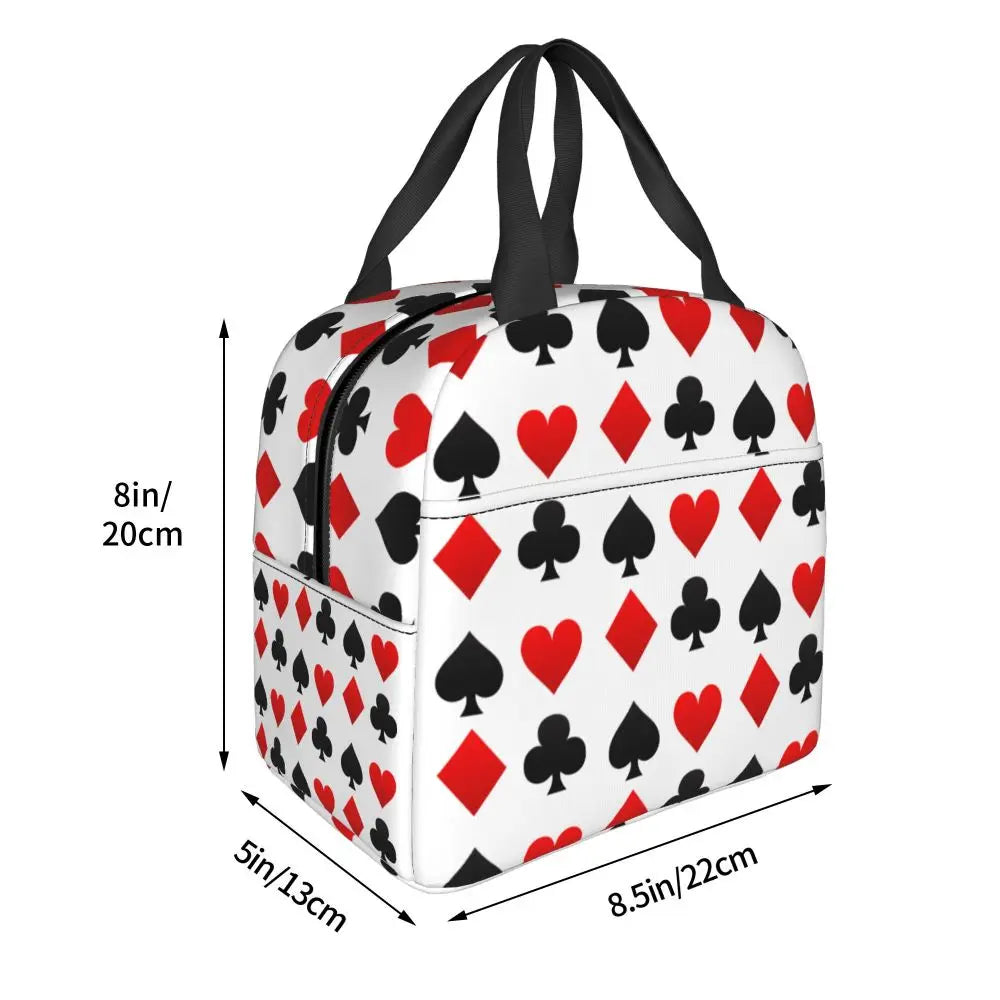 Poker Four Suits Portable Lunch Box Étanche Card Game Players Cooler Thermal Food Insulated Lunch Bag School Children Student