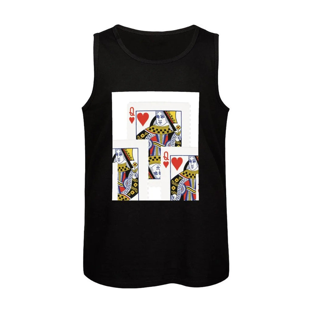 #2 DECORATIVE RED QUEEN OF HEARTS PLAYING CARDS ART, Tank Top Casual Daily Tank Top Lightweight Basic Sleeveless