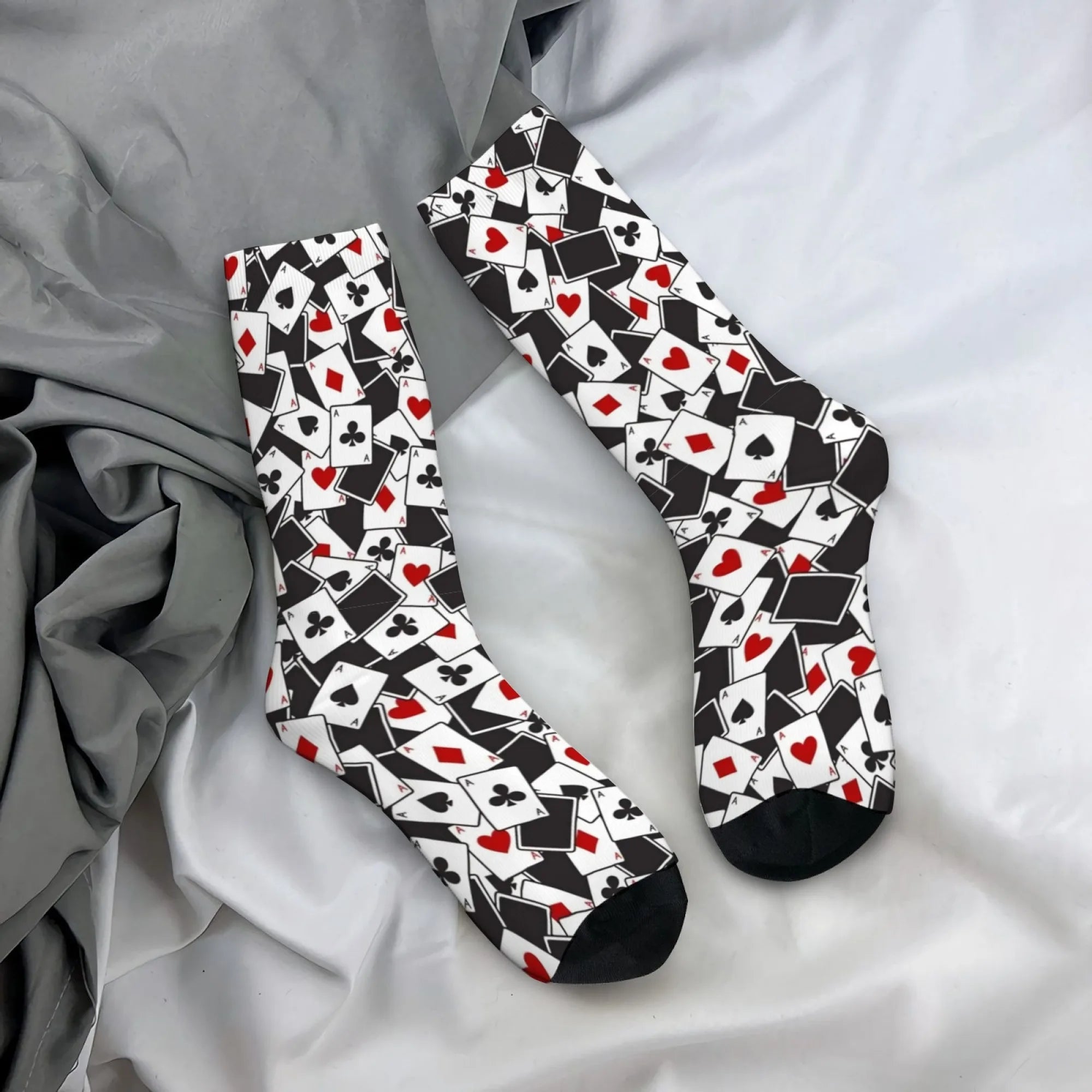 Novelty Men's and Women's Mid-calf Socks Unique Creative Playing Card Print Soft Comfortable Breathable Casual Fashion Design