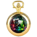 Exquisite Magic Poker Glass Dome Quartz Pocket Watch with Chain Arabic Numeral Dial Women Necklace Pendant Gifts Man Watches