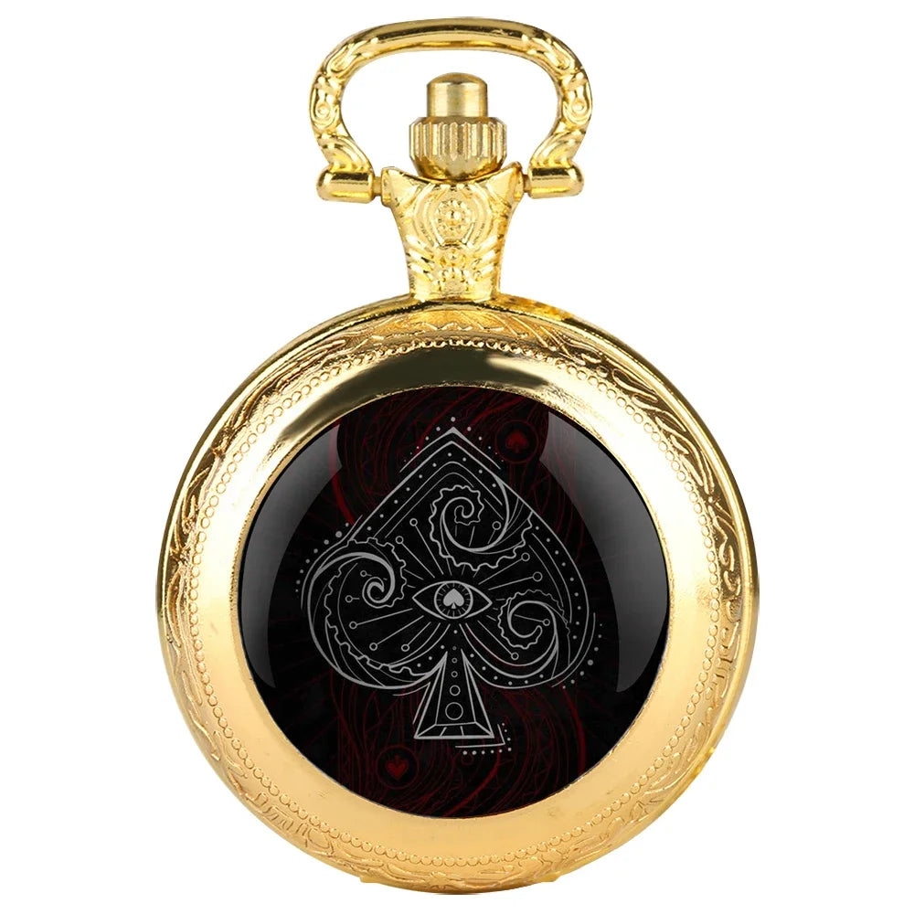 Poker Glass Dome Pocket Watch Arabic Numeral Dial Vintage Men Women Necklace Pendant Creative Clock Gift Reloj De Bolsillo