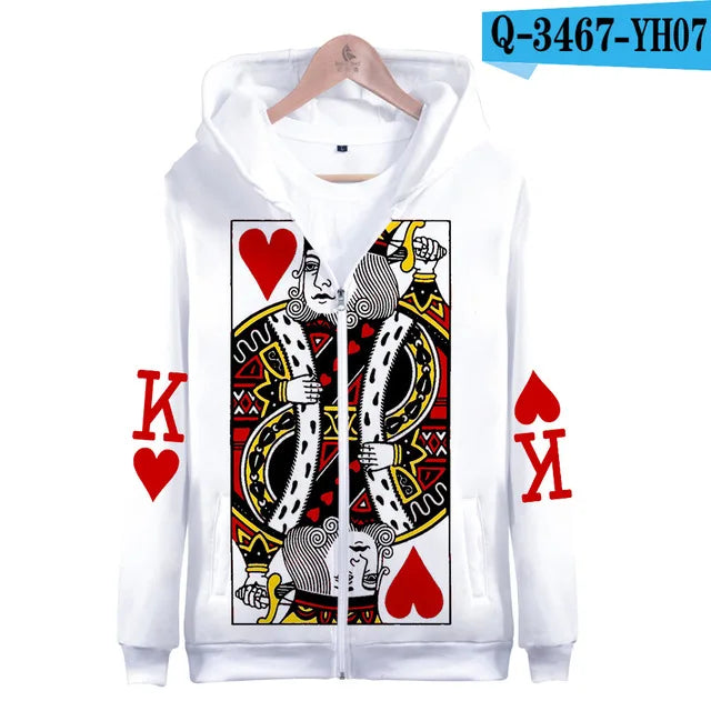Playing Cards Poker 3D Print Zip Up Women/Men Hoodie Sweatshirts Streetwear Hip Hop King Queen Cosplay Zipper Hooded Jacket
