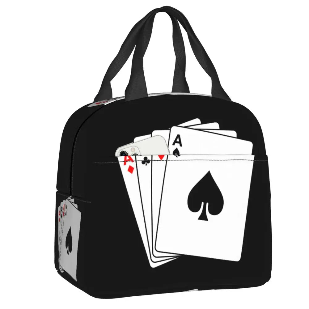 Poker Four Suits Portable Lunch Box Étanche Card Game Players Cooler Thermal Food Insulated Lunch Bag School Children Student