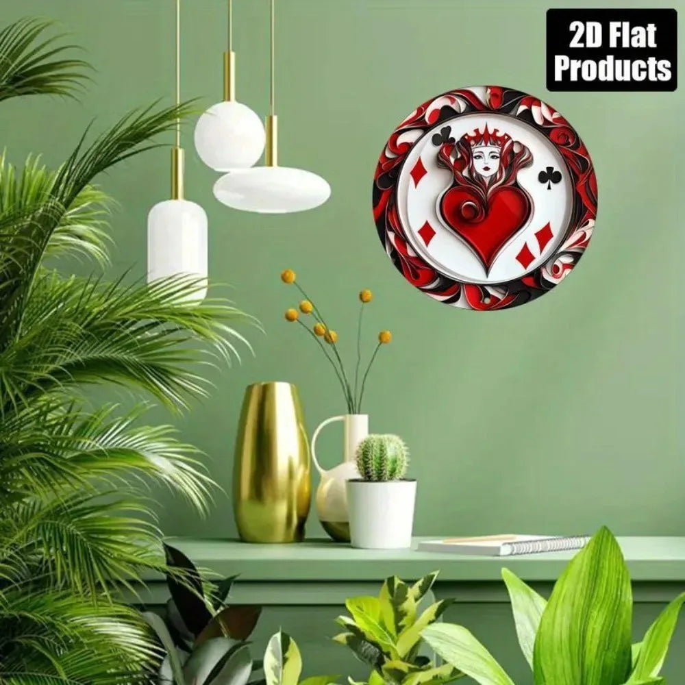 Retro Poker 8x8 Inch Aluminum Sign, 2D Flat Metal Wall Art, High-Definition Decorative Tin Sign for Home Office