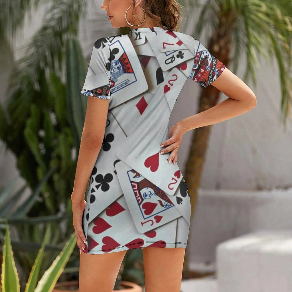 Playing Cards Poker Games Queen King Short-Sleeved Dress evening dress summer dress woman 2025 summer daily