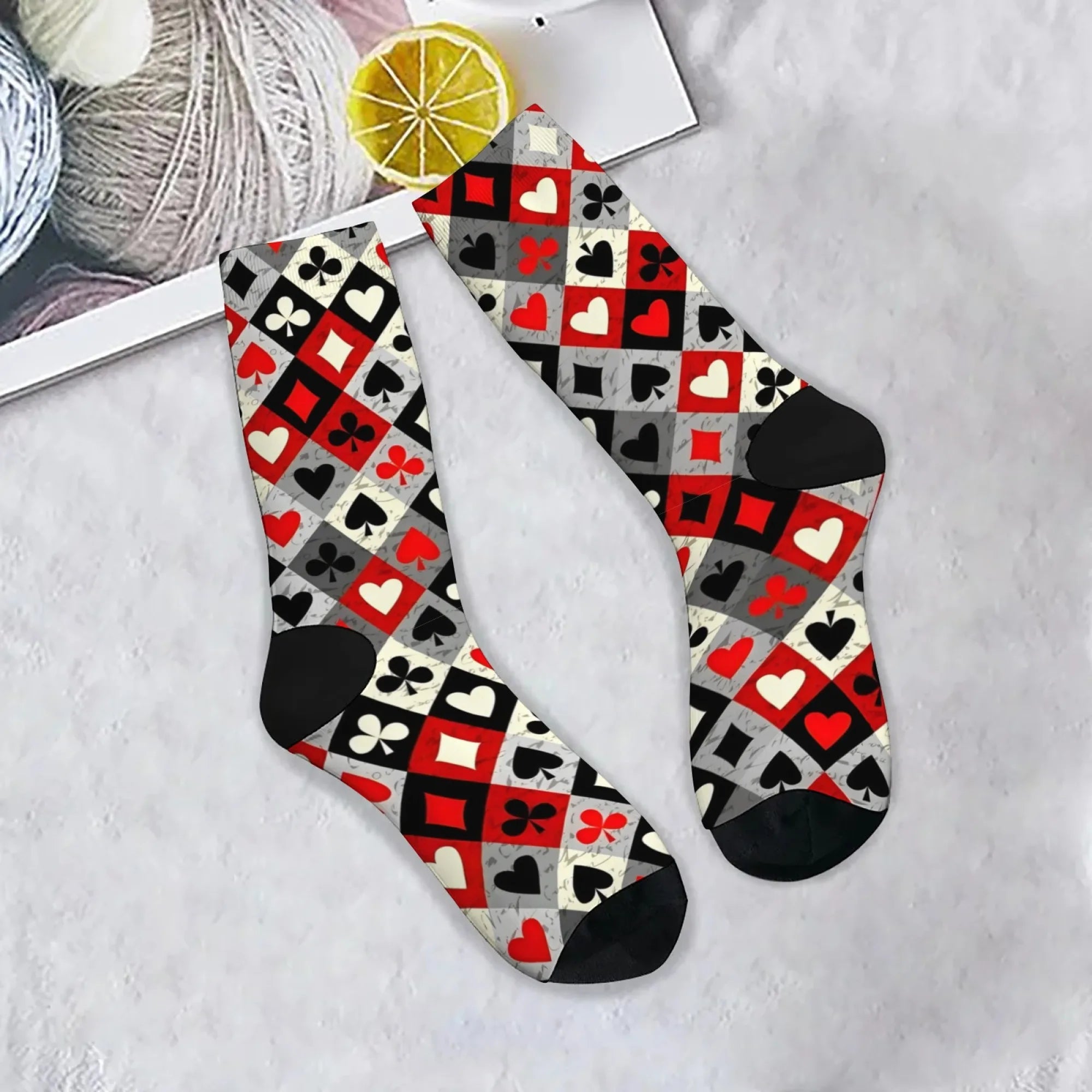 Playing Card Print Men's Socks Comfortable Breathable Non-slip Casual Socks Novelty Harajuku Retro Street Hip-Hop Socks Gift
