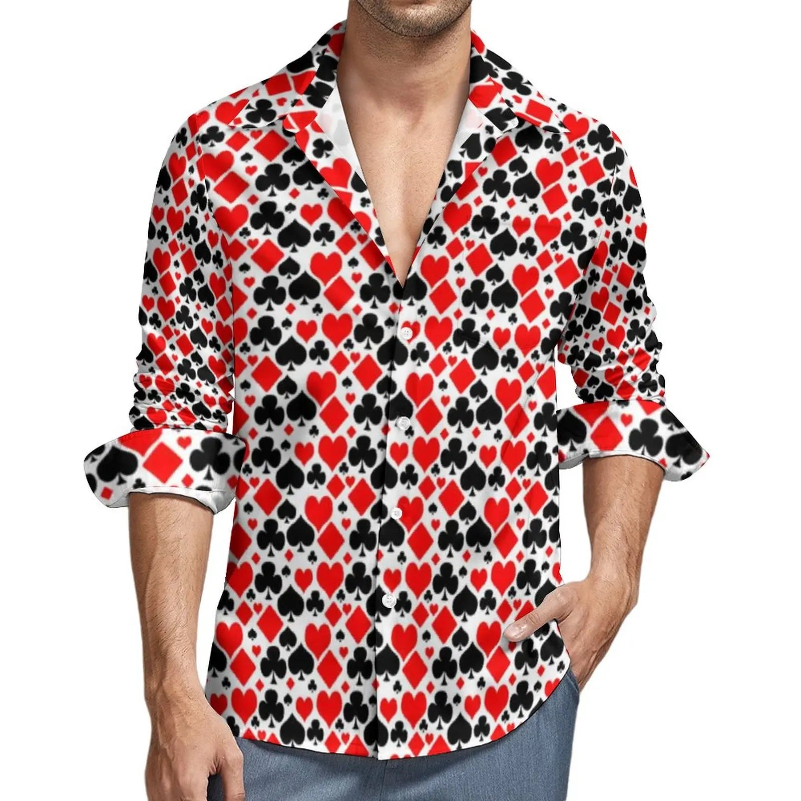 Poker Symbols Casual Shirts Male Playing Card Suits Shirt Long Sleeve Trending Funny Blouses Spring Graphic Clothing Plus Size