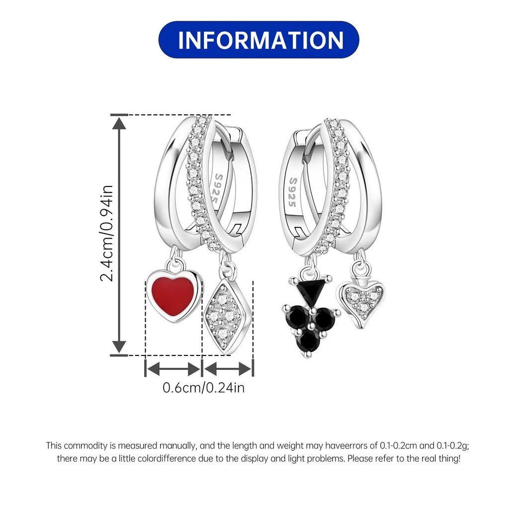 Hot Sale 925 Sterling Silver Hoop Earrings, Creative Playing Card Design High Quality Fashion Party Daily Women Jewelry Gifts