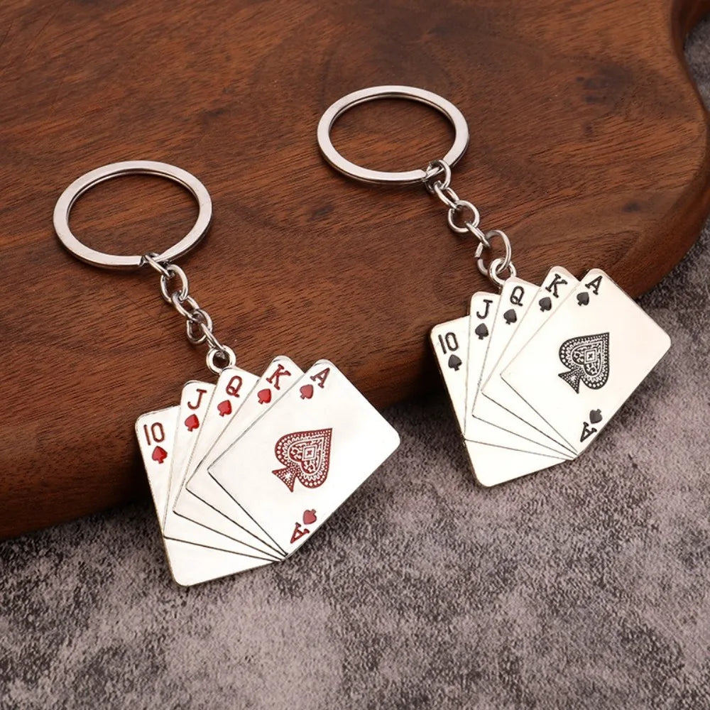 1Pcs Wholesale Creative Poker Enthusiast Mini Mental Key Chain Car Accessory Playing Cards Pendant Key Ring Unisex Jewelry Gift