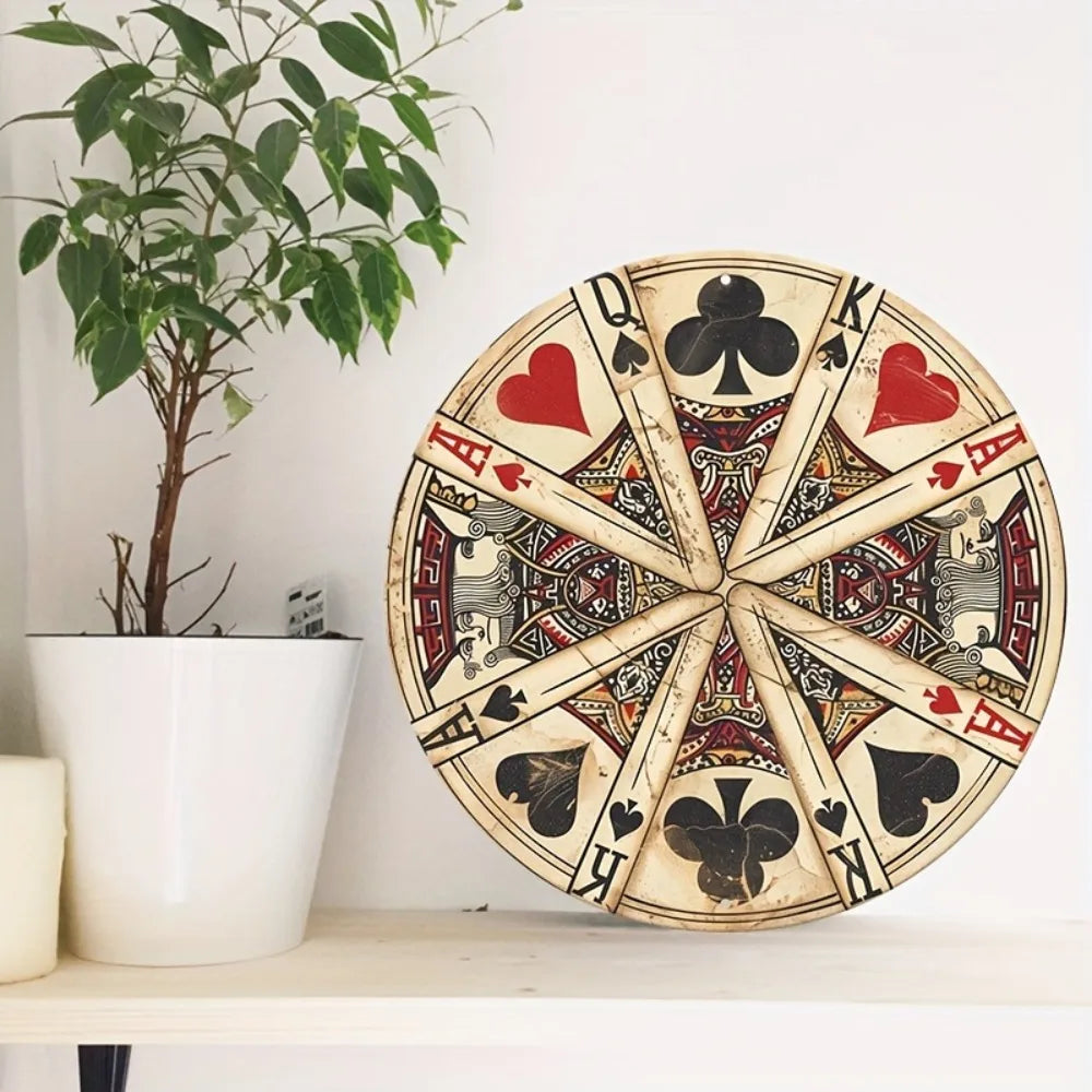 Vintage As Poker Aluminium Wreath Panneau - UV & Scratch Resistant, Round Decor pour Home Man Cave Cafe