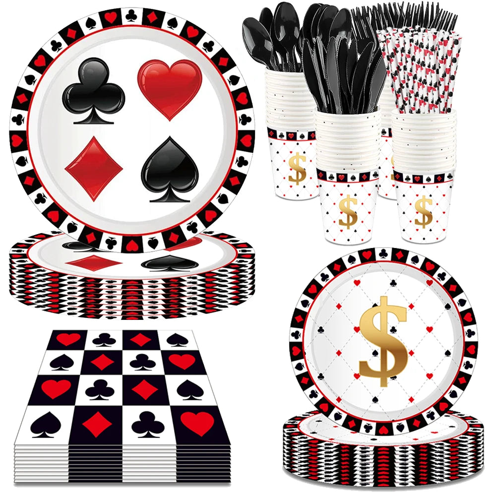 Casino Poker Card Party Disposable Tableware Paper Plates Cups Napkins Casino Night Las Vegas Birthday Party Decoration Supplies