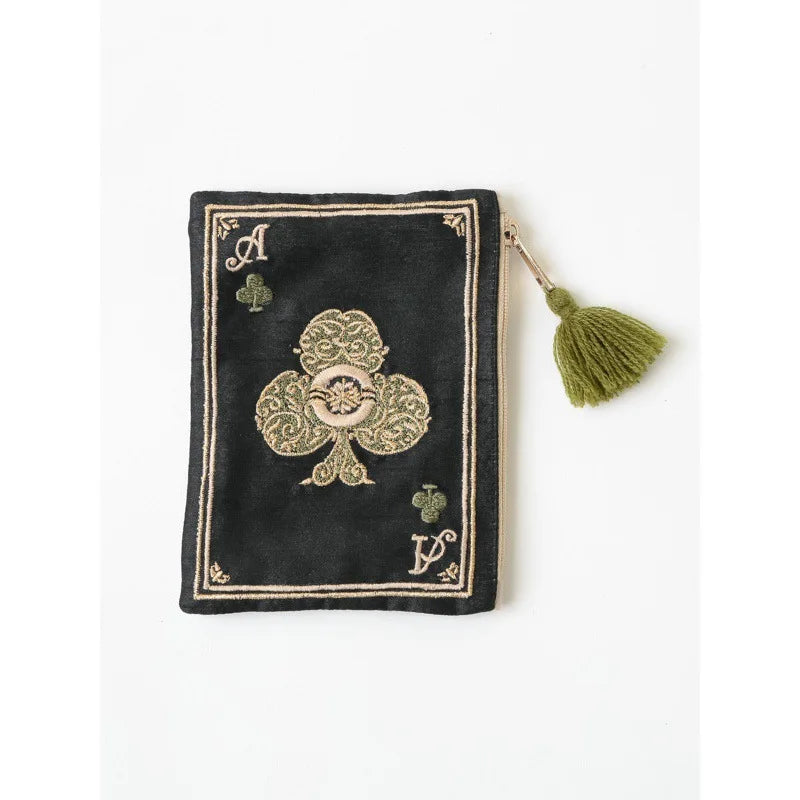 Mode Hand Embroidered Poker Card Patterns Portefeuille Pour Lady National Embrodered Small Pocket
