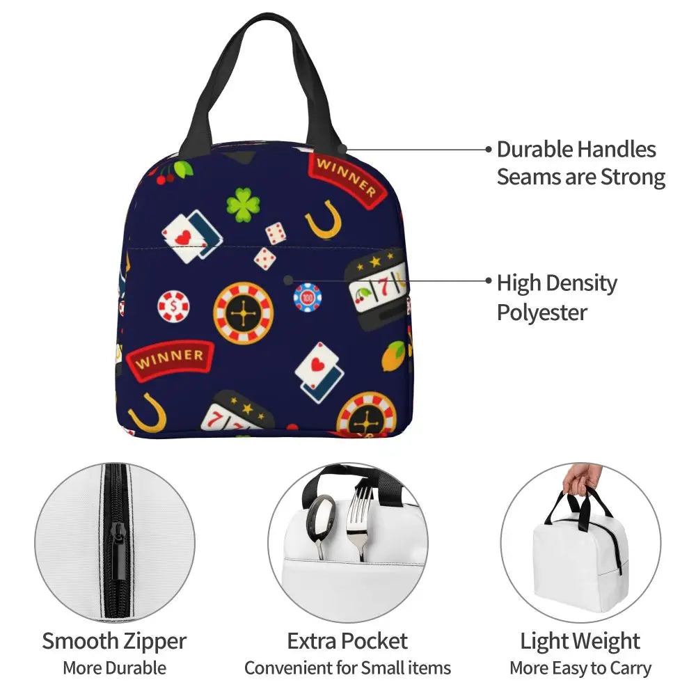 Poker Four Suits Portable Lunch Box Étanche Card Game Players Cooler Thermal Food Insulated Lunch Bag School Children Student