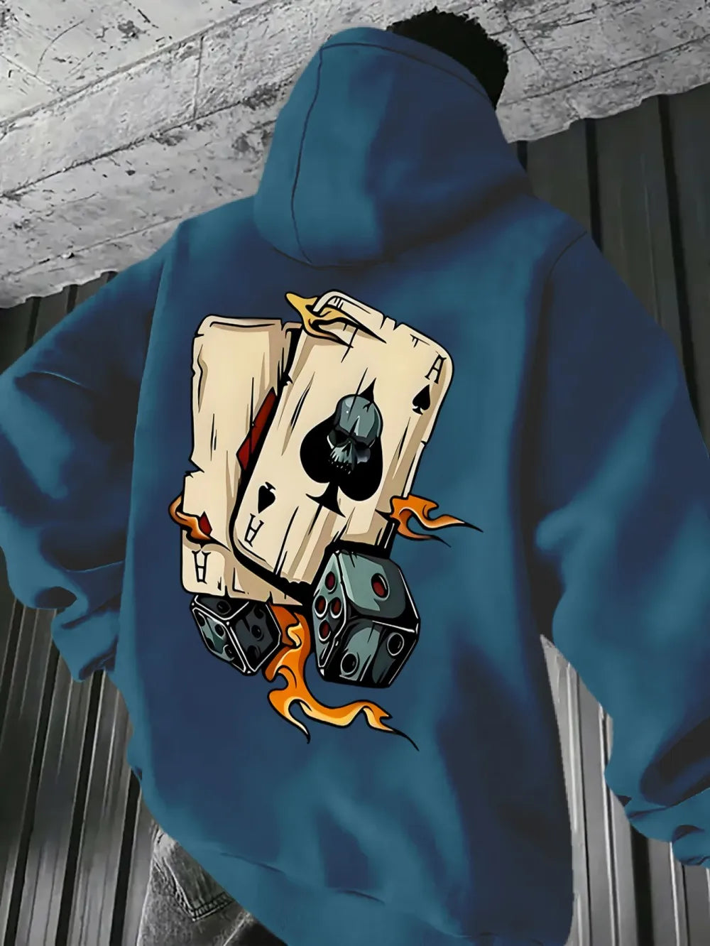 European and American men's new autumn fashion poker dice print comfortable and soft hooded sweatshirt outdoor street top