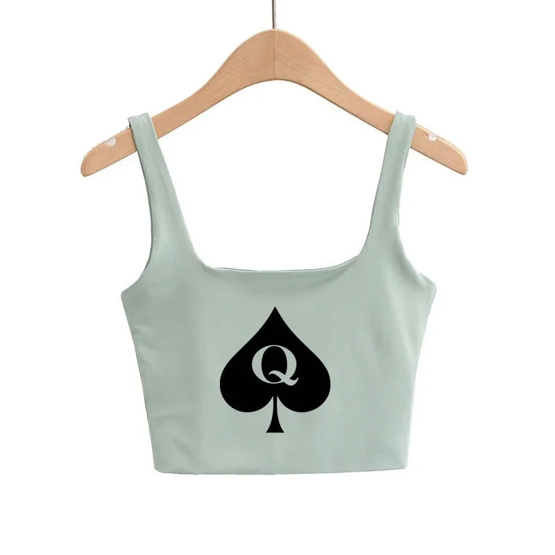 Reine de piques Crop Tops mignon Slim Top Camis Sleeveless Hot Clothing pour femme Double femme bon Quality Female Tops blanc Top