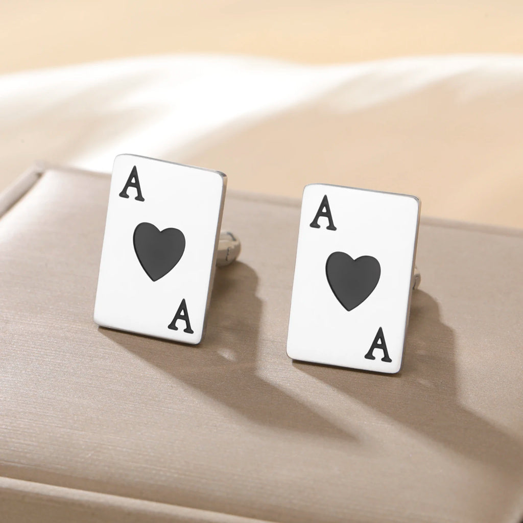Amaxer Poker Cards Cartoon Red Heart Cufflinks for Women Men Stainless Steel Perfect Jewelry Gifts