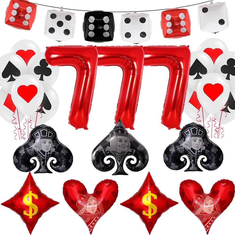 Casino Fête Décoration Dice Ballon Chanceux 7 Aluminium Ballon Latex Poker Ballons Casino Poker Fête Las Vegas Mariage Décorations