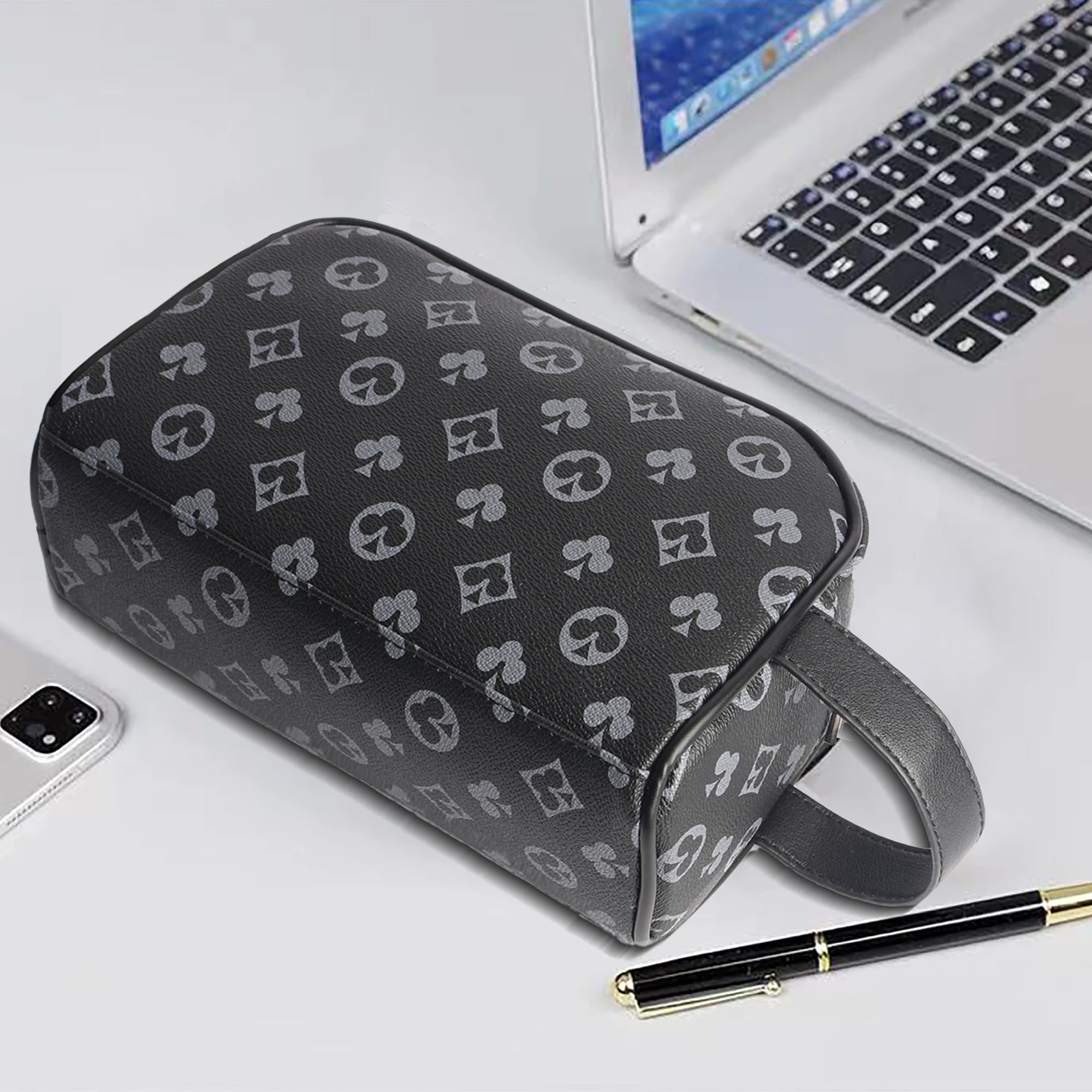 Homme'S Stylish Noir Synthetic Pochette Sac avec Card Slots - Perfect pour Keys, Phone, Tablet, et Cards