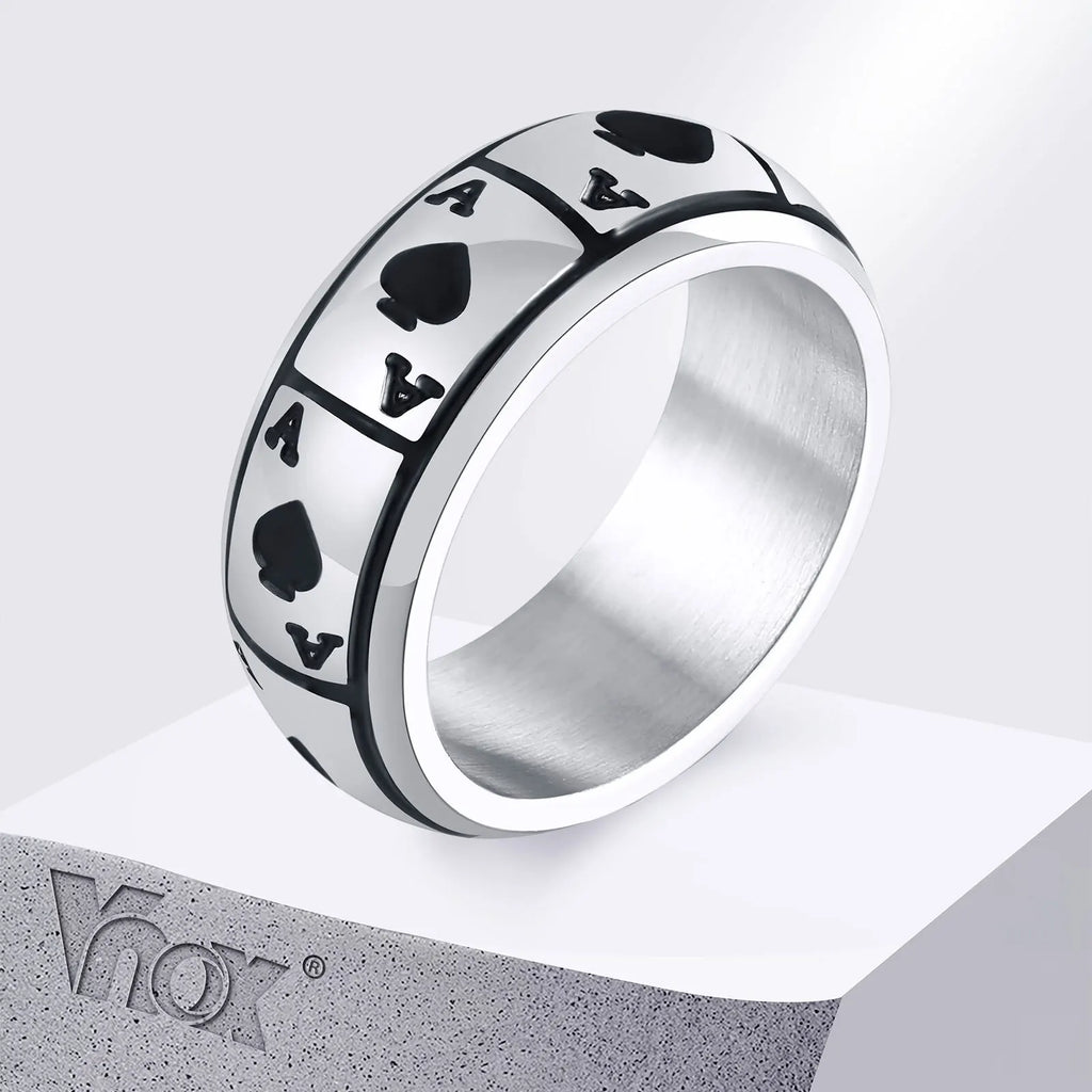 Vnox Stainless Steel Ace of Spades Ring, 8mm Wide Poker Symbol Ring for Men Women, Hip Hop Fashion Jewelry (US Size 7-10)‌