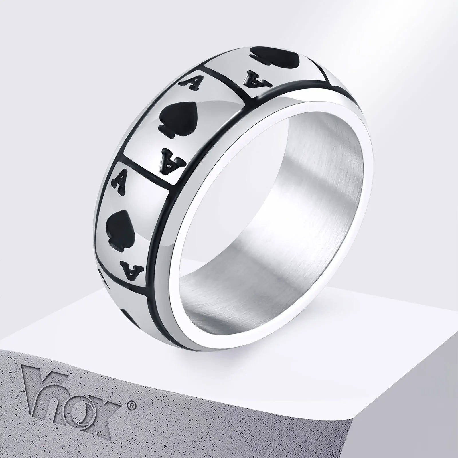 Vnox Stainless Steel Ace of Spades Ring, 8mm Wide Poker Symbol Ring for Men Women, Hip Hop Fashion Jewelry (US Size 7-10)‌