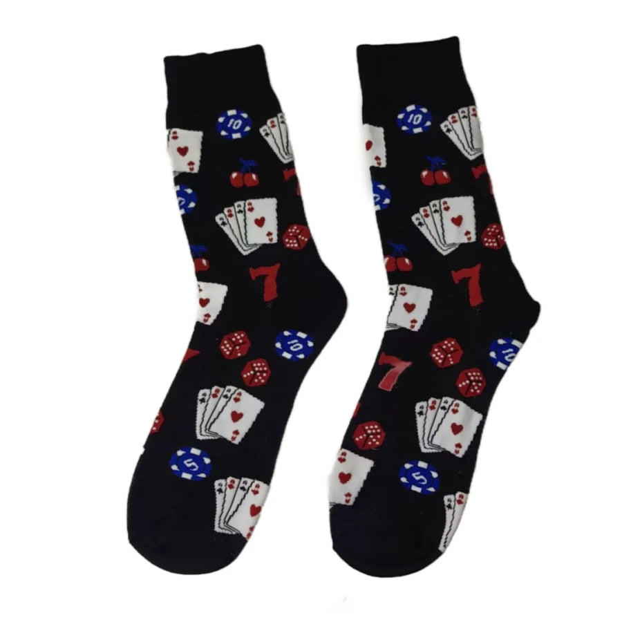 MYORED A pair of new cotton socks poker dice pattern fashion trend men's casual mid-tube socks