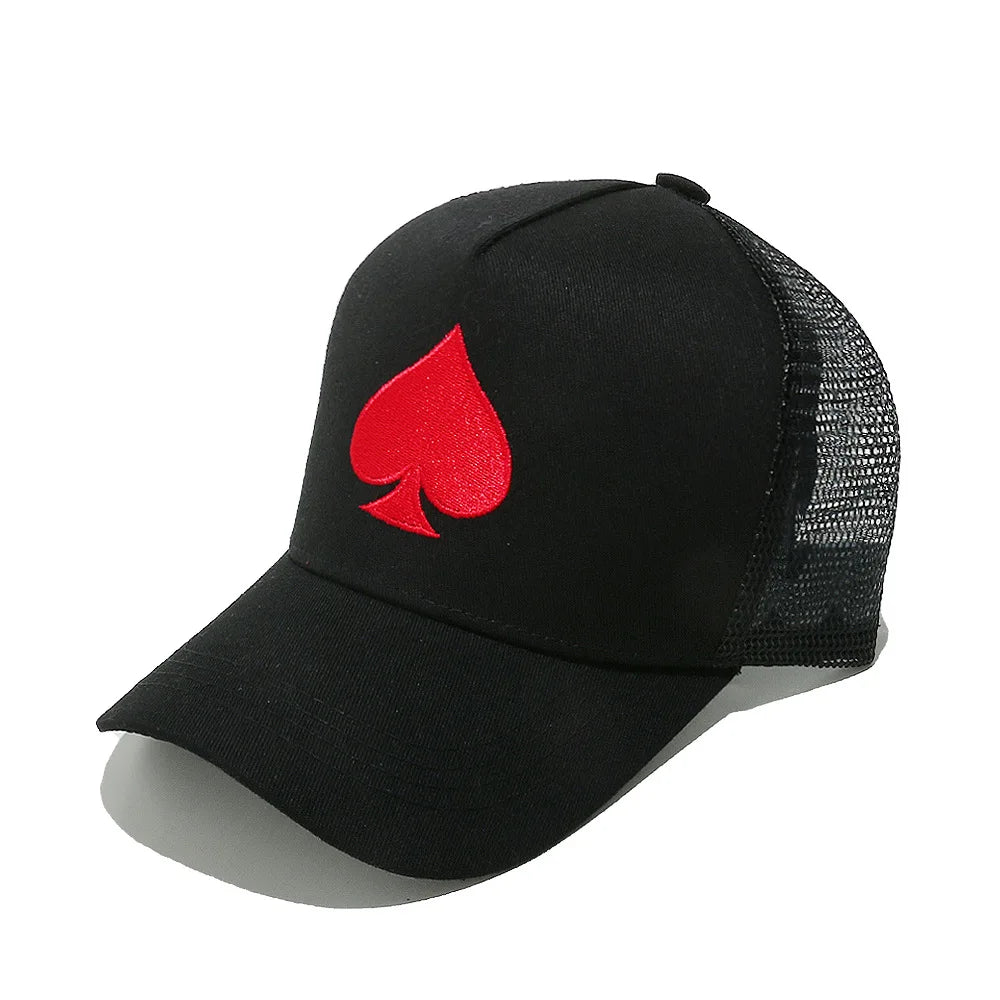 Cross border TEMU sunshade hat, hip-hop personalized peach heart poker baseball cap, mesh cap for men and women, adjustable