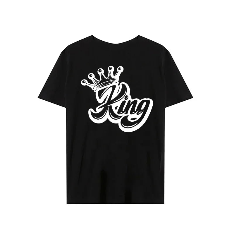 King Queen Crown Print Lover Couples Tee Shirt Harajuku Women T-shirt Crown Couple Matching Tshirt Clothes Summer Women Tops