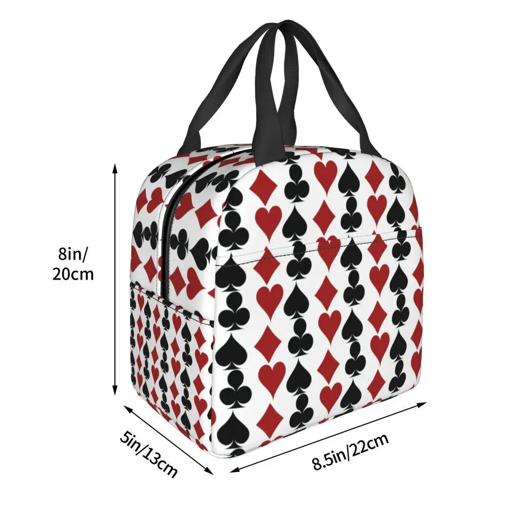 Poker Four Suits Portable Lunch Box Étanche Card Game Players Cooler Thermal Food Insulated Lunch Bag School Children Student