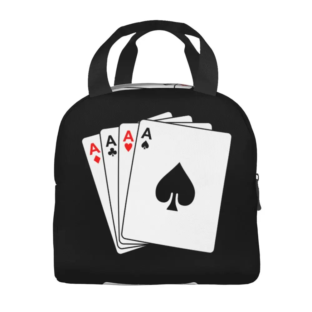 Poker Four Suits Portable Lunch Box Étanche Card Game Players Cooler Thermal Food Insulated Lunch Bag School Children Student