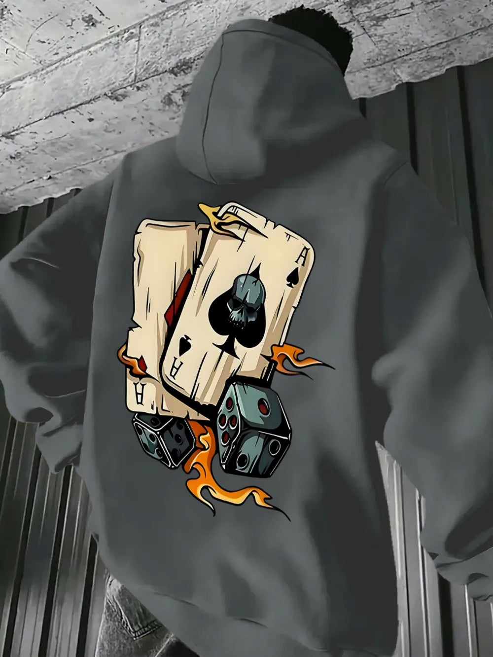 European and American men's new autumn fashion poker dice print comfortable and soft hooded sweatshirt outdoor street top