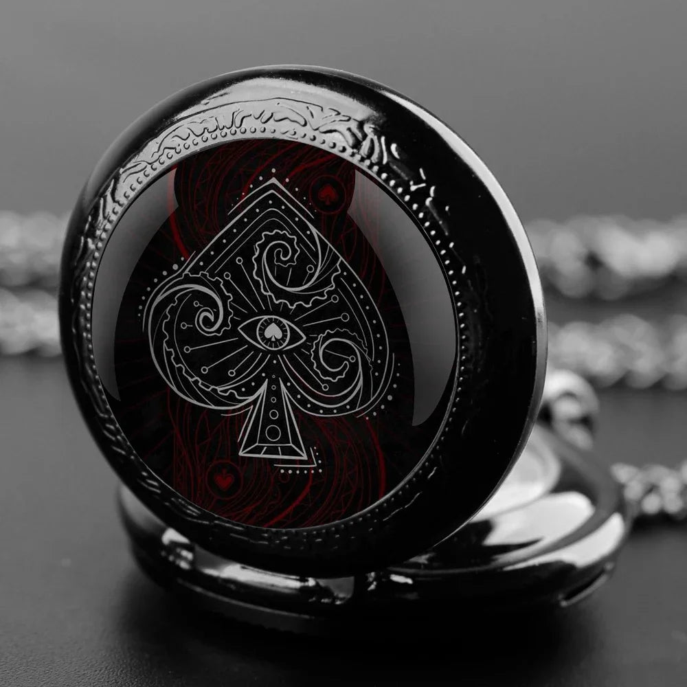 Poker Glass Dome Pocket Watch Arabic Numeral Dial Vintage Men Women Necklace Pendant Creative Clock Gift Reloj De Bolsillo
