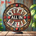 [2D Flat] 8" Round Aluminium Panneau avec "All In" Guirlande Design - Vibrant Poker & Dice Theme, Perfect pour Home, Bar, Cafe,