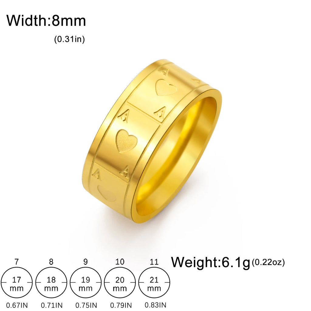 Cazador Gold Color Poker Card Ace of Hearts Men Ring Stainless Steel Finger Rings for Women Jewelry 2026 Lucky Gifts New